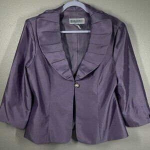 Jessica Howard Blazer Womens L Purple 3/4 Sleeve Pleated Collar Button Jacket